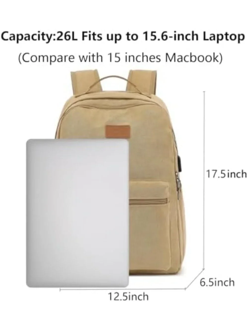 Waterproof Canvas Laptop Backpack, 15.6